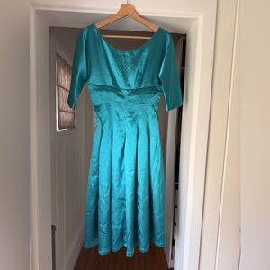 Bettie Page vintage retro Teal Scoop-Neck A-Line Midi Dress
